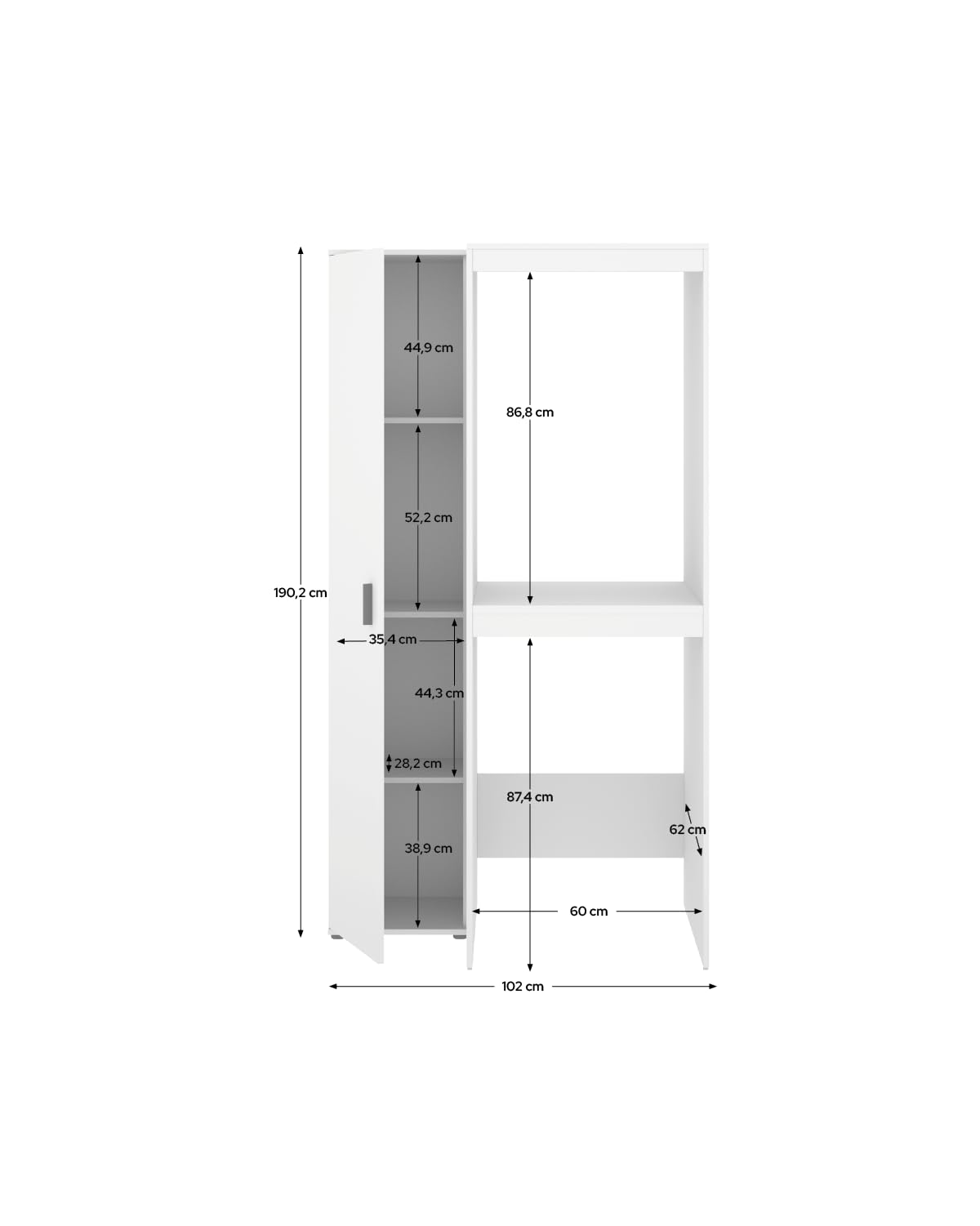 DEKIT - Conjunto DE Mueble Alto para Lavadora Y Secadora con ALMACENAJE 190x102,3x62cm
