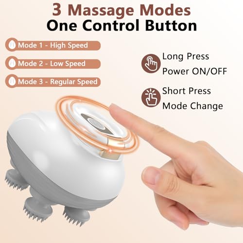 Image of TISSCARE Scalp Massager, Electric Head Massager for Scalp, 3 Speed Modes, Red Light Therapy for Hair Growth, Rechargeable Handheld Portable Body & Head Scratcher Massage Machine, Gift for Women Men