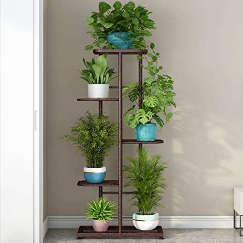 Image of LINZINAR Plant Stand Metal 5 Tier 6 Potted Multiple Flower Pot Holder Shelf Indoor Outdoor Planter Display Shelving Unit for Patio Garden Corner Balcony Living Room (5 Tier 6 Potted, Bronze)