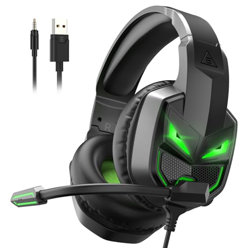 EKSA Fenrir S Gaming Headset for Xbox one PS5 PS4 Nintendo Switch, 3.5mm Jack Wired Gaming Headphones with Noise Cancelling Mic & LED, 50mm Drivers, PC Over Ear Headphones-Birthday Gift