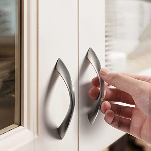 Image of 2 Pack Brushed Nickel Cabinet Pulls 3 Inch Arch Twisted Silver Handles Drawer Kitchen Cupboard Bathroom Dresser Cabinet Hardware Zinc Alloy