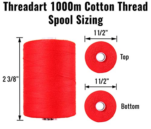 Threadart 100% Cotton Thread | Color White | For Quilting, Sewing, And Serging | 1000M Spools 50/3 Weight | 50 Colors Available #TOP2