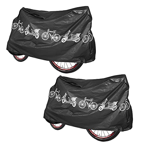 KUWUNG Fahrradplane Wasserdicht, 2 Stück Fahrradgarage Schutzhülle, Fahrradabdeckung Fahrradschutz Abdeckplane, Fahrradhaube Schutzhaube für Fahrrad Mountainbike, Motorrad, Elektroauto, Schwarz