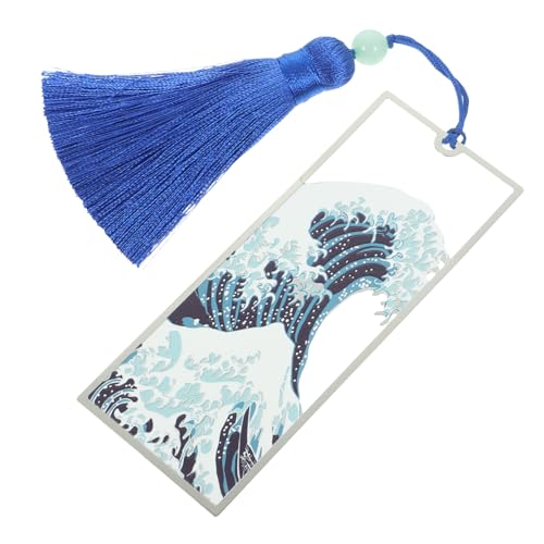 Marque page vague avec pompon iplusmile bleu pour livre de poche et papeterie