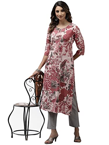 Image of ishin Women's Pure Cotton Off White Embroidered A-Line Kurta