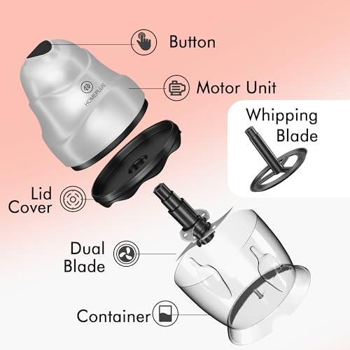 Image of Homeplus Electric Chopper Nova 250W (CH-1311) | Vegetable, Fruit & Meat Chopper with Whisking Function | Dual Blade System, 700ml Bowl, Fast Chopping, Easy Clean, Compact (Silver)