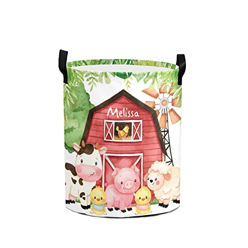Personalized Laundry Basket, Farm House Animals Cow Sheep Pig Custom Storage Bins Laundry Hamper with Name Collapsible Toys Organizer