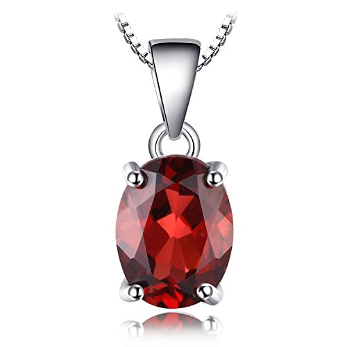 JewelryPalace Ovale 2.5ct Naturale Rosso Granato Birthstone Solitario Pendente Collana Solido 925 Sterling Argento 45cm