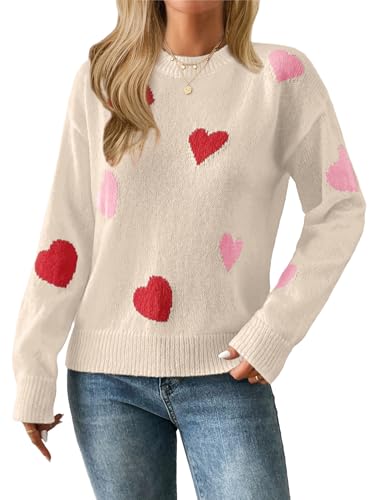 Image of Women's Cute Heart Sweaters Fall Casual Long Sleeve Knit Pullover Tops