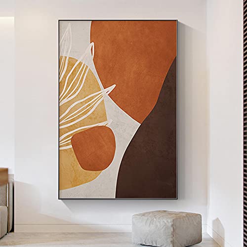 Peinture abstraite marron orange vibrante | Créez un salon chaleureux et minimaliste