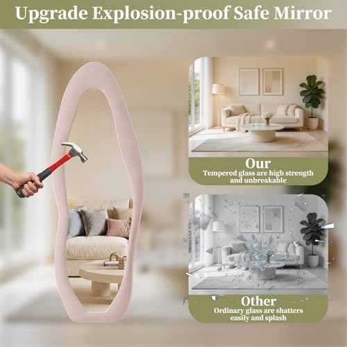 Image of Koonmi Pink Mirror Full Length 63 inchx24 inch, Wavy Full Body Mirror