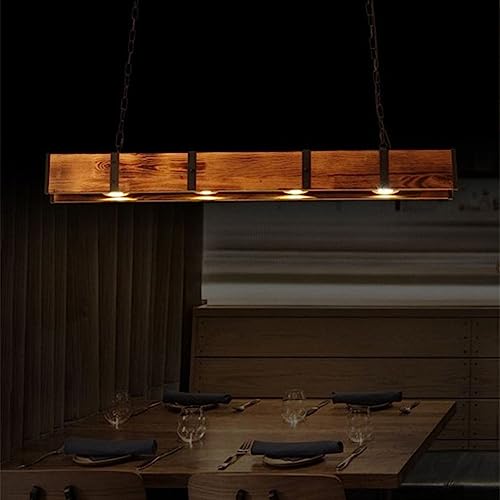 Lámpara de araña de madera ideal para iluminar mesas de comedor largas 3