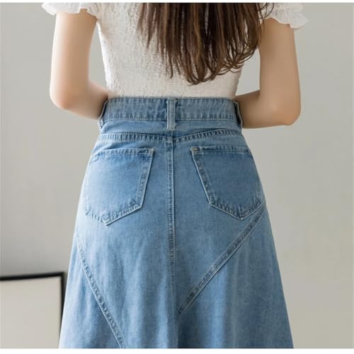 Women Patchwork Lace Skirt Hollow Out Jean High Waist Skirt Zipper Midi Denim Skirt4