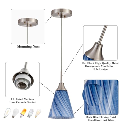 Image of Viinew Mini Glass Pendant Light,1-Pack Blue Marble Glass Pendant Lamp