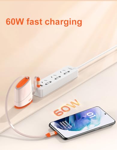 Image of 120W Retractable USB-C Cable | Tangle-Free Single Pull Desktop Design 1.2m | Fast PD Charging for Samsung, OnePlus, MacBook & Laptops | Black