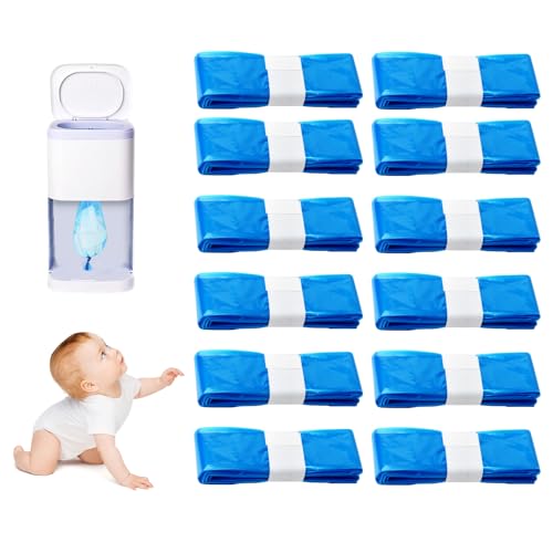 12 Pack Nappy Bin Refill,4.5m Environmentally Friendly Diaper Bin Refills Nappy Disposal Bags,with Tommee Tippee, Twist and Click,Angelcare Refill, Max Odor Lock and Germ Protection, Nappy Bin Refill
