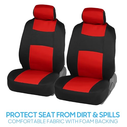 Image of BDK PolyPro Black Car Seat Covers with Red Accents, Full Set, Front and Rear Bench Seat Protectors, Full Coverage for Car Truck Van and SUV