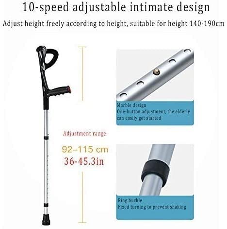 Stampelle per avambraccio Stampelle per avambraccio regolabili con supporto regolabile, comoda impugnatura da polso, resistente per adulti standard e alti, alluminio leggero, stampella nera per