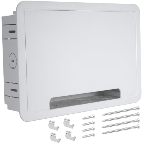 Kbiykuy 9 Inch in-Wall TV Media Box – Recessed Mount Enclosure for AV Devices and Cable Management – Compatible with Apple TV, Roku, Fire TV, One Connect Mini – WiFi Friendly Storage Solution
