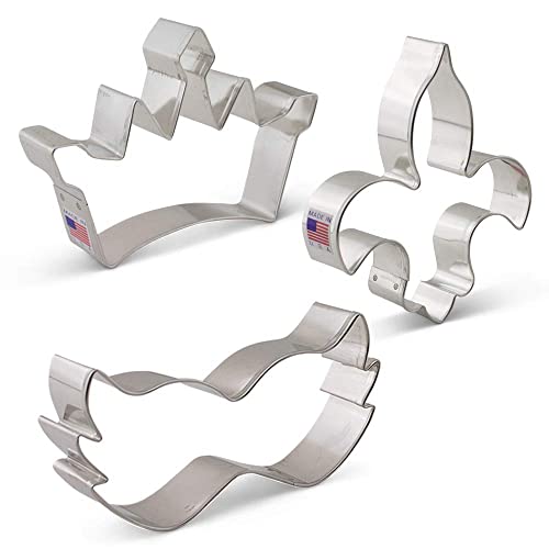 Ann Clark Cookie Cutters 3-Piece Mardi Gras Cookie Cutter Set With Recipe Booklet, Mask, Princess Crown, Fleur De Lis #TOP7