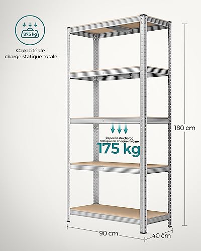 Étagère de rangement en acier argent 5 niveaux haute capacité - 3
