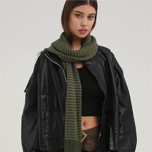 Womens Winter Scarf Warm Cashmere Feel Scarf Long Green Stripe Knit Shawls and Wraps Holiday Ladies Gifts2