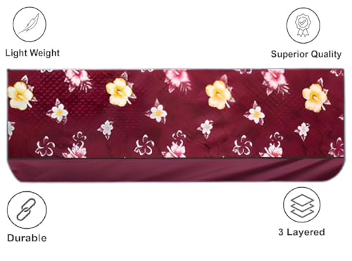 Image of Split Ac Cover With Indoor for 1.5 Ton Capacity Water Resistance & DustProof (Maroon Flower)