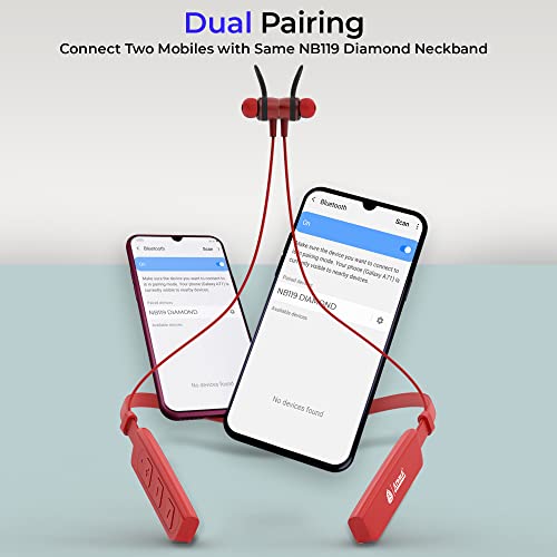 Image of Aroma NB119 Diamond Bluetooth Wireless Headset Neckband with Long Lasting Playtime 50 Hrs, Smart Voice Assistant, Dual Pairing, Bluetooth V5.0, Sweat & Splash Proof, Best for Gaming, Running, Workout (Red)