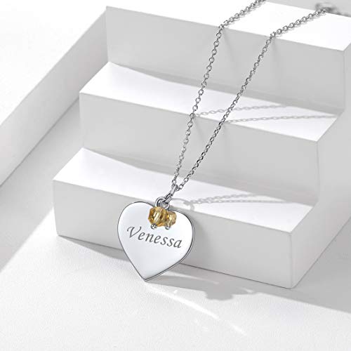 Silvercute Custom Initial Disc Necklace 925 Sterling Silver Cute Heart Pendant With Personalized Text Name/Date/Locations,Womens Girls Necklace With Birthstone #TOP3