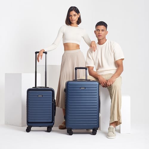 Image of Assembly Trolley Bags Set of 2- Cabin Small + Check-in Medium with TSA Locks & 8 Spinner Wheels, Polycarbonate Hard Shell Trolley Bag Set for Business Travel & Vacations, Blue, 20+24 Inch