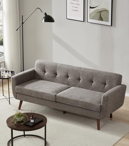 Tbfit 77.2" W Linen Sofa Couch, Mid Century Modern Decor Loveseat Couches for Living Room, Button Tufted Upholstered Small Couch for Bedroom, Solid, and Easy to Install Love Seats Furniture, Grey