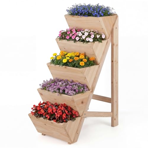 COSTWAY Jardinière Verticale Surélevée à 5 Niveaux, Potager sur Pieds en Bois avec 5...