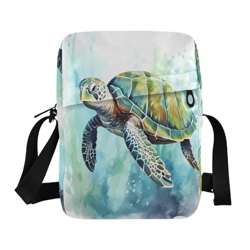 men's messenger bag mens crossbody bag Womens Cross Body Purse Adjustable Strap for work work - Green Sea Turtle