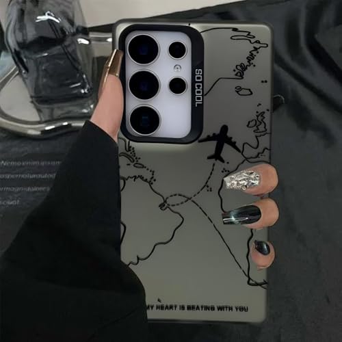 NMCURK Airline Route Phone Case for Samsung Galaxy S24/S25,Air Travel Pattern Case for Men and Women,Black Hard Shockproof Protective Phone Cover for Samsung Galaxy S24/ Galaxy S25