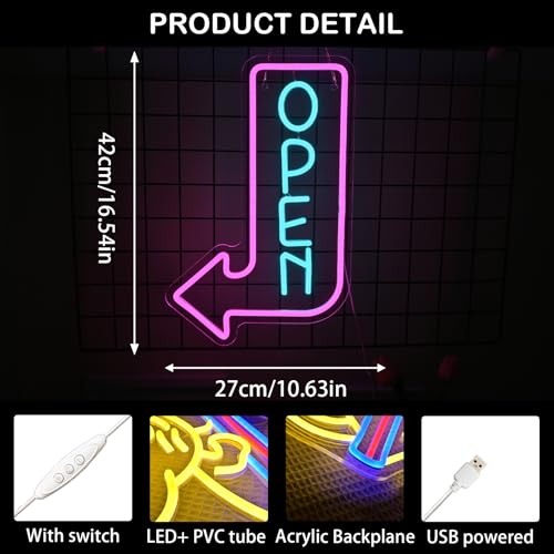 Image of Looklight Open Arrow Neon Sign for Wall Decor Blue Pink LED Light Sign Decoration for Shop Bar Cafe Party Bookstore Supermarket Gym, Get Your Business Seen Day Or Night