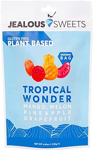 JEALOUS SWEETS Mango Melon Pineapple Grapefruit Gummy Tropical Wonder (1 x 125g Share Bag) VEGAN Gluten & Dairy Free Gummies. Tasty Natural Fruit Chewy Treats. No Artificial Colour, Gelatine Free Gums