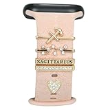 12 Constellations Women Decorative Watch Band Charms for Apple Watch 38mm 40mm 41mm 42mm 44mm 45mm 49mm,Love Heart Slide Ring Loops Silicone Smartwatch Strap Accessories , Metal Nails Studs for Iwatch Series Ultra 8 7 6 5 4 3 2 se，for Samsung Galaxy Fitbit(No Band) (Gold Sagittarius)