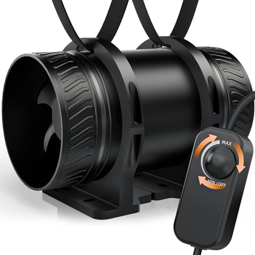 MOCINE Extracteur d’air en ligne 100 mm avec variateur de vitesse, version améliorée avec base de montage et sangle de suspension, ventilateur silencieux...