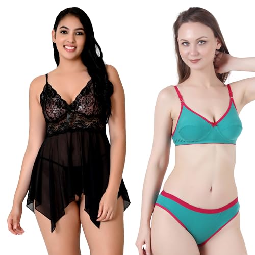 Image of Love Maker Babydoll Lingerie Bra Panty Set Undergarments for Women Honeymoon Nighties Small to 3XL