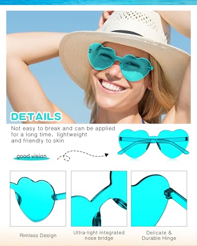 Colzzy 24 Pair Halloween Heart Shaped Sunglasses Valentine Rimless Glasses Candy Color Tinted Party Eyewear3
