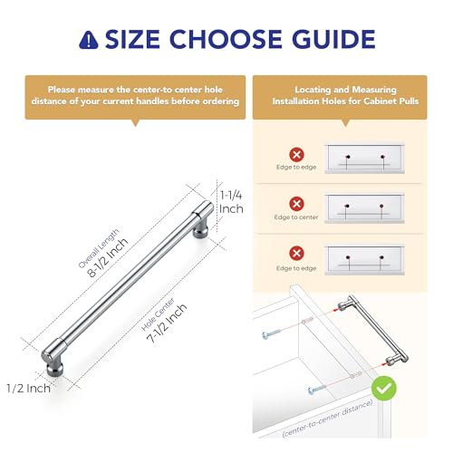 Image of Ravinte 2 Pack 7-1 /2 Inch Hole Center Solid Kitchen Cabinet Handles Polished Chrome Dresser Pulls Cabinet Drawer Pulls for Kitchen Cupboard Hardware