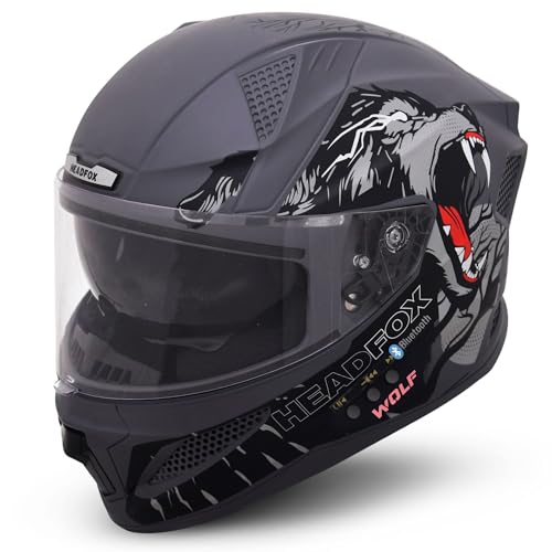 HEADFOX N2F Wolf Full Face Bluetooth Helmet for Bike | Waterproof...
