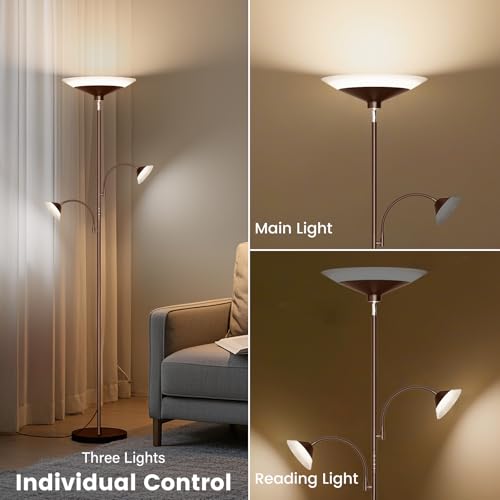 Image of SIBRILLE 3 Way Torchiere Floor Lamp - 42W Dimmable LED Tree Standing Lamp with Remote, 2300LM, Color Changing, 72 inch Tall Bright Floor Lamp for Living Room Bedroom Office