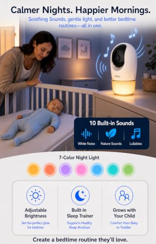 Image of CHILLAX Baby Monitor with Camera and Audio Video Baby Monitor No WiFi or WiFi Optional,2K QHD, 2‑Way Talk, Temperature Sensor, 1000ft Range, 5 inch Screen, Pan‑Tilt‑Zoom, Night Light, Sleep Trainer,