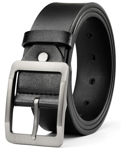 EsengNoyi Cinto masculino de couro preto para homens, formal, casual, uso diário, trabalho, 3,8 cm, Preto (fivela prateada), M - waist 33'-36'