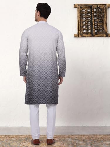 Image of Jompers Thread Work & Sequin Embellished Printed Kurta Set for Men Cotton Blend