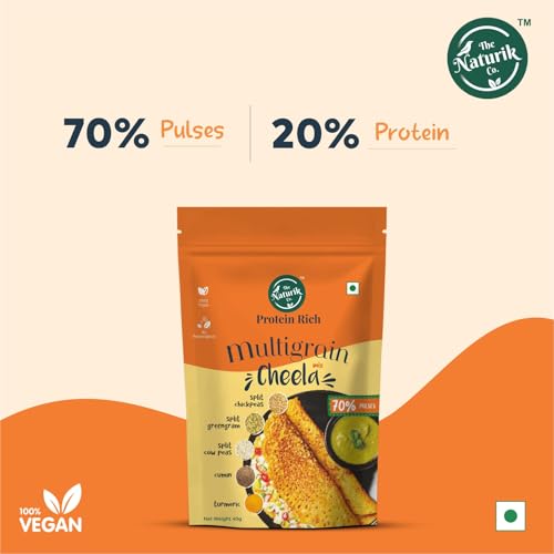 Image of Multigrain Cheela Mix 480g (40g X Pack of 12) by Naturik | Healthy Breakfast | Instant, Ready-to-Cook Cheela & Dosa Mix with 70% Pulses & 20% Protein, Healthy Breakfast Option for Kids & Family | As Seen On Shark Tank