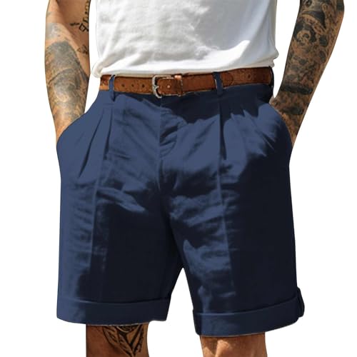 Ymosrh Men's Casual Chino Shorts Pleated Front Short Casual Lightweight Summer Golf Shorts Mens Pants, S-3XL, Navy, XL