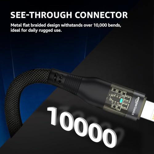 Image of amazon basics Type-C to Lightning iPhone Cable | 30W Fast Charging, 480Mbps Data Sync, Car AirPlay, LED Indicator | Compatible with iPhone 14 /13 /12 /11 /10 /8 /7 /6 /6, iPad, AirPods | 1.2m | Black