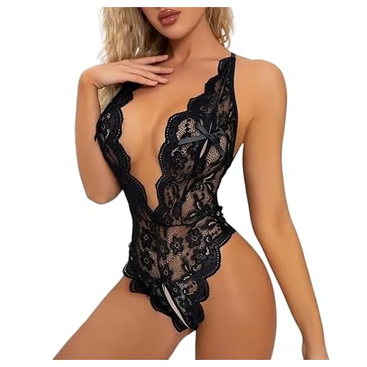 FLLAGG20 Lenceria Sexy Ropa Mujer Interior de Encaje Body Caliente Ropa de Dormir Pijamas Camisón transparente Conjunt Babydoll Négligé (BLACK, L)